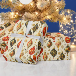 Kerst Ornament Kleurrijk Goud Design Cadeaupapier