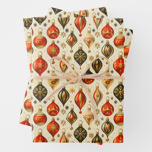 Kerst Ornament Kleurrijk Goud Design Inpakpapier Vel (In situ)