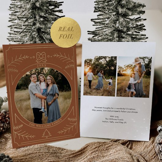 Kerst Ornament Line Art Terracotta Foto Folie Feestdagenkaart