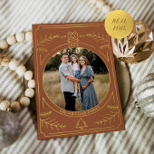 Kerst Ornament Line Art Terracotta Foto Folie Feestdagenkaart