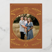 Kerst Ornament Line Art Terracotta Foto Folie Feestdagenkaart (Voorkant)