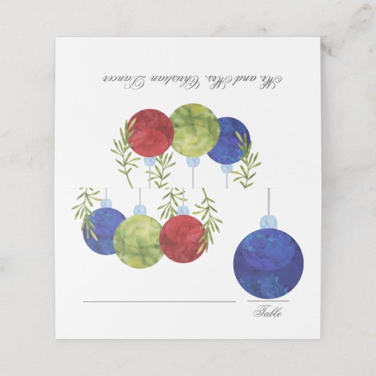 Kerst ornament | Meerdere kleuren op wit |Weddensc Plaatskaartje (Buitenkant ongevouwen)