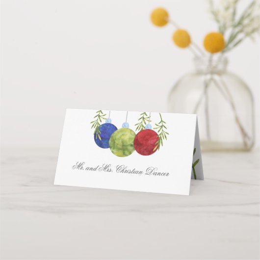 Kerst ornament | Meerdere kleuren op wit |Weddensc Plaatskaartje (Achterkant)