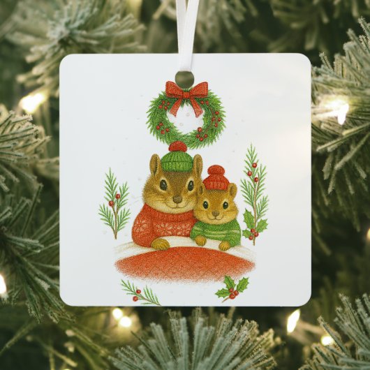 Kerst ornament met eekhoornmoeder en -kind in fant (Insitu)
