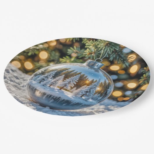 Kerst ornament met een winter bos scène papieren bordje (Gekanteld)