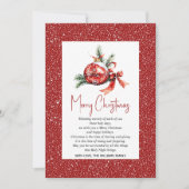 Kerst ornament met rode strik en spar takken feestdagenkaart (Voorkant)