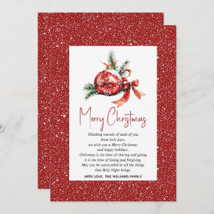 Kerst ornament met rode strik en spar takken feestdagenkaart