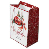 Kerst ornament met rode strik en spar takken medium cadeauzakje (Achterkant Gekanteld)