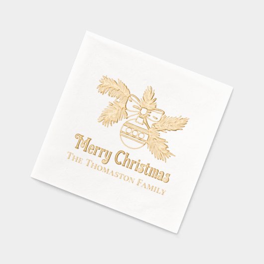 Kerst Ornament op Branch Greeting Naam Folie Servetten (Links)