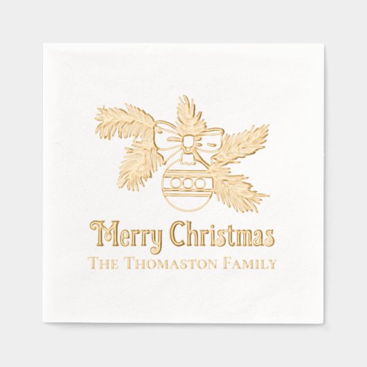 Kerst Ornament op Branch Greeting Naam Folie Servetten (Voorkant)