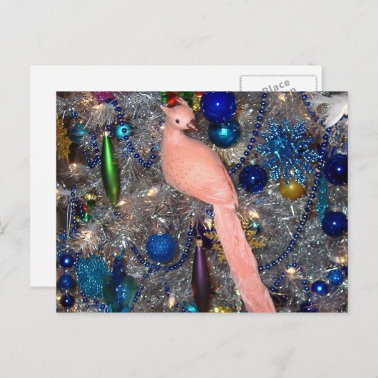 Kerst Ornament Peach Peacock Feestdagenkaart (Voorkant / Achterkant)