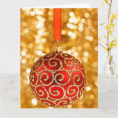Kerst Ornament Rood met gouden Twinkle Lights Kaart (Gele Bloem)