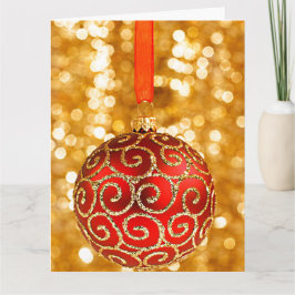 Kerst Ornament Rood met gouden Twinkle Lights Kaart