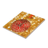 Kerst Ornament Rood met gouden Twinkle Lights Tegeltje (Zijkant)