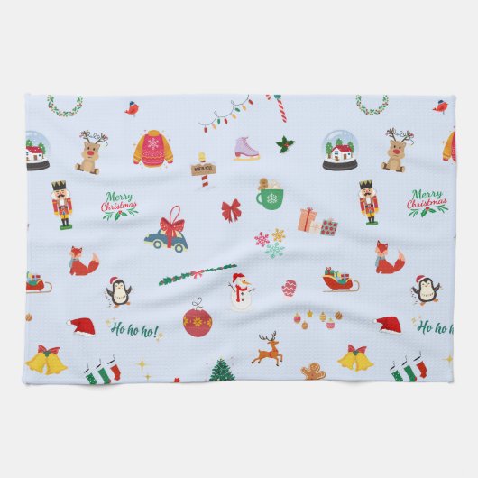 Kerst ornament sneeuwbal sneeuwpop winterdieren theedoek (Horizontaal)