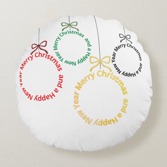 Kerst Ornament Tekst Ontwerp Rond Kussen (Voorkant)