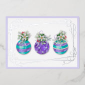 Kerst Ornament Trio | Lavendel Folie Kaart (Voorkant)
