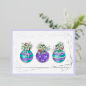Kerst Ornament Trio | Lavendel Folie Kaart (Staand Voorkant)