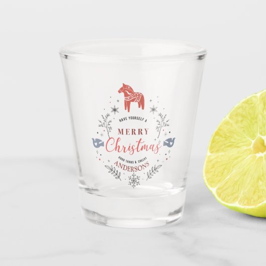 Kerst Ornament Typografie & Vrede vogels Shot Glas (Voorkant)