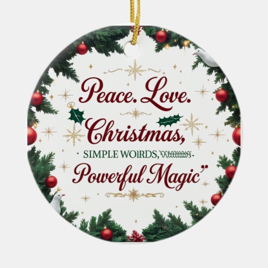 Kerst Ornament van Keramiek met Vrede Liefde (Voorkant)