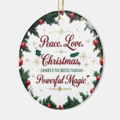Kerst Ornament van Keramiek met Vrede Liefde (Links)
