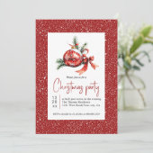 Kerst ornament voor takken en rode boog partij kaart (Staand voorkant)