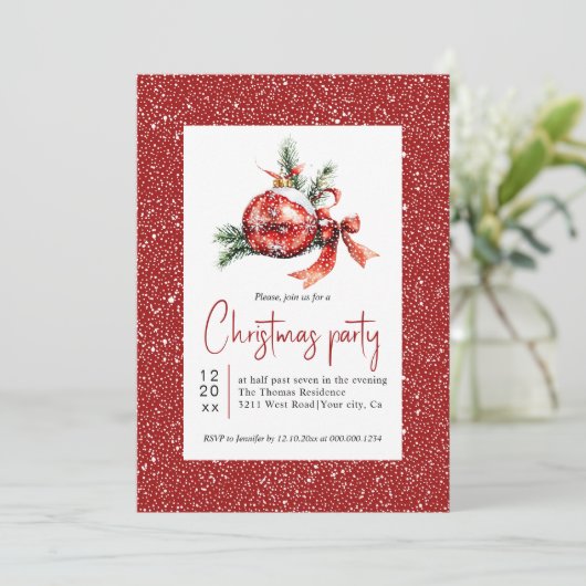 Kerst ornament voor takken en rode boog partij kaart (Staand voorkant)