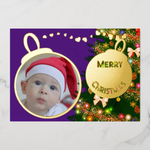 Kerst Ornamente - Familie Foto  Goud Folie Feestdagenkaart