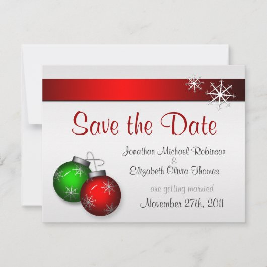 Kerst Ornamente Trouw Save the Date Kaart (Voorkant)