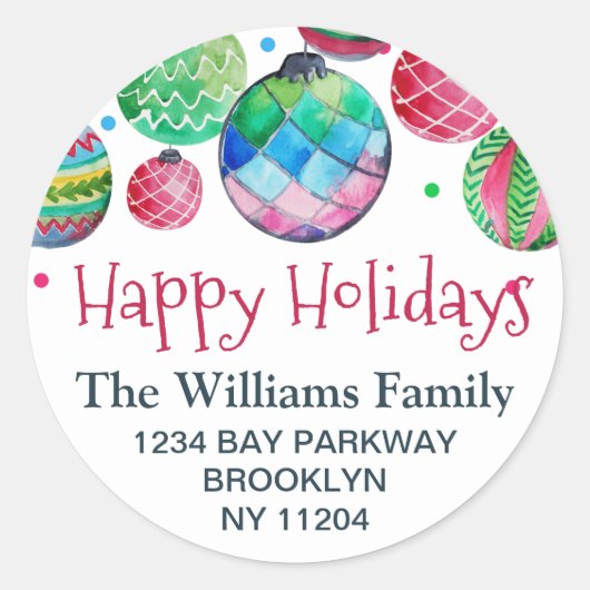 Kerst ornamenten ballen retour adres label (Voorkant)