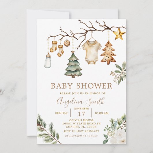 Kerst Ornamenten Boom Winter Floral Baby shower Kaart (Voorkant)