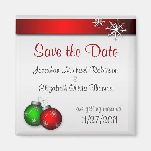 Kerst Ornamenten Bruiloft Save the Date Magnet (Voorkant)
