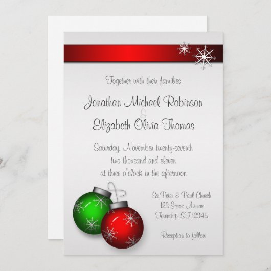 Kerst ornamenten bruiloft uitnodigingen (Voorkant / Achterkant)