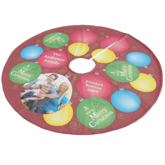 Kerst ornamenten familie foto fleece kerstboom rok (Gekanteld)