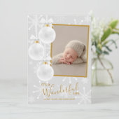 Kerst Ornamenten Foto Baby Geboorte Aankondiging (Staand voorkant)