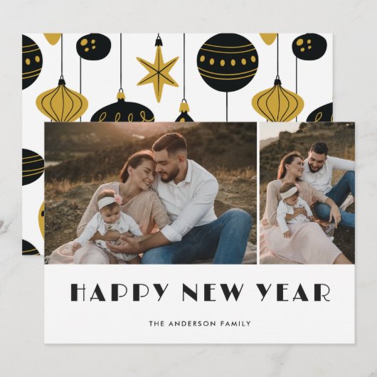 Kerst ornamenten foto Gelukkig Nieuwjaar Kaart (Voorkant / Achterkant)