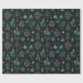 Kerst Ornamenten Lichten Bloemen Groene Kerst Cadeaupapier (Vlak)