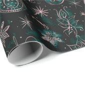 Kerst Ornamenten Lichten Bloemen Groene Kerst Cadeaupapier (Rol Hoek)