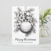 Kerst ornamenten lint pijnboombladeren kleuren feestdagenkaart (Staand voorkant)