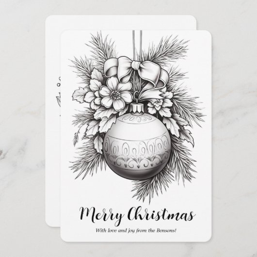 Kerst ornamenten lint pijnboombladeren kleuren feestdagenkaart (Voorkant / Achterkant)