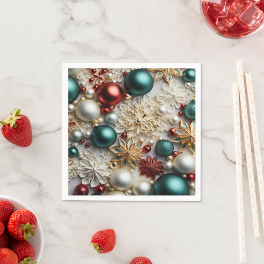 Kerst Ornamenten Parels Goud Rode Kralen Servet (Insitu)