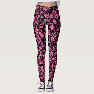 Kerst ornamenten patroon.pink.07 Zwart BG Leggings