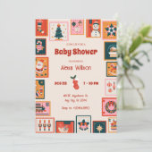 Kerst ornamenten postzegel baby shower kaart (Staand voorkant)