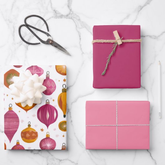 Kerst Ornamenten Retro Inpakpapier Vel (Voorkant)