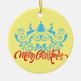 Kerst, ornamenten tweeling rendieren 19 L Geel BG