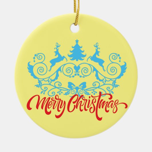 Kerst, ornamenten tweeling rendieren 19 L Geel BG (Voorkant)