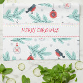 Kerst ornamenten vogels & winter bladeren patroon theedoek (Gevouwen)