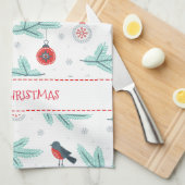 Kerst ornamenten vogels & winter bladeren patroon theedoek (Quarter Fold)