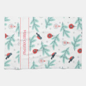 Kerst ornamenten vogels & winter bladeren patroon theedoek (Horizontaal)