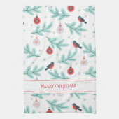 Kerst ornamenten vogels & winter bladeren patroon theedoek (Verticaal)